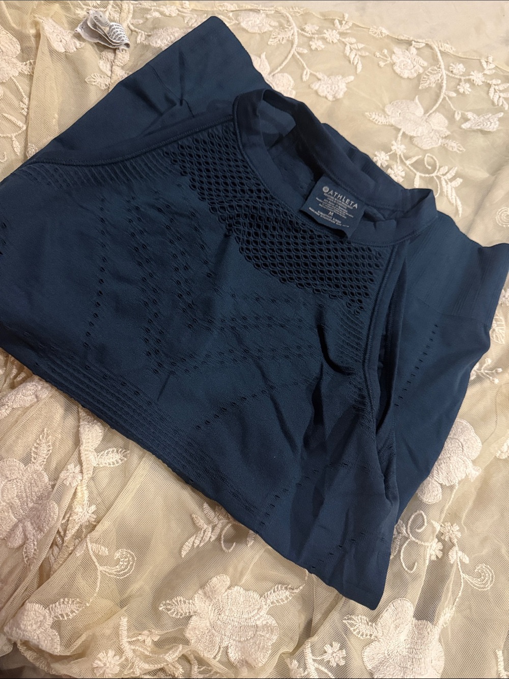 Athleta Navy Seamless Knit Crew Neck Sweater